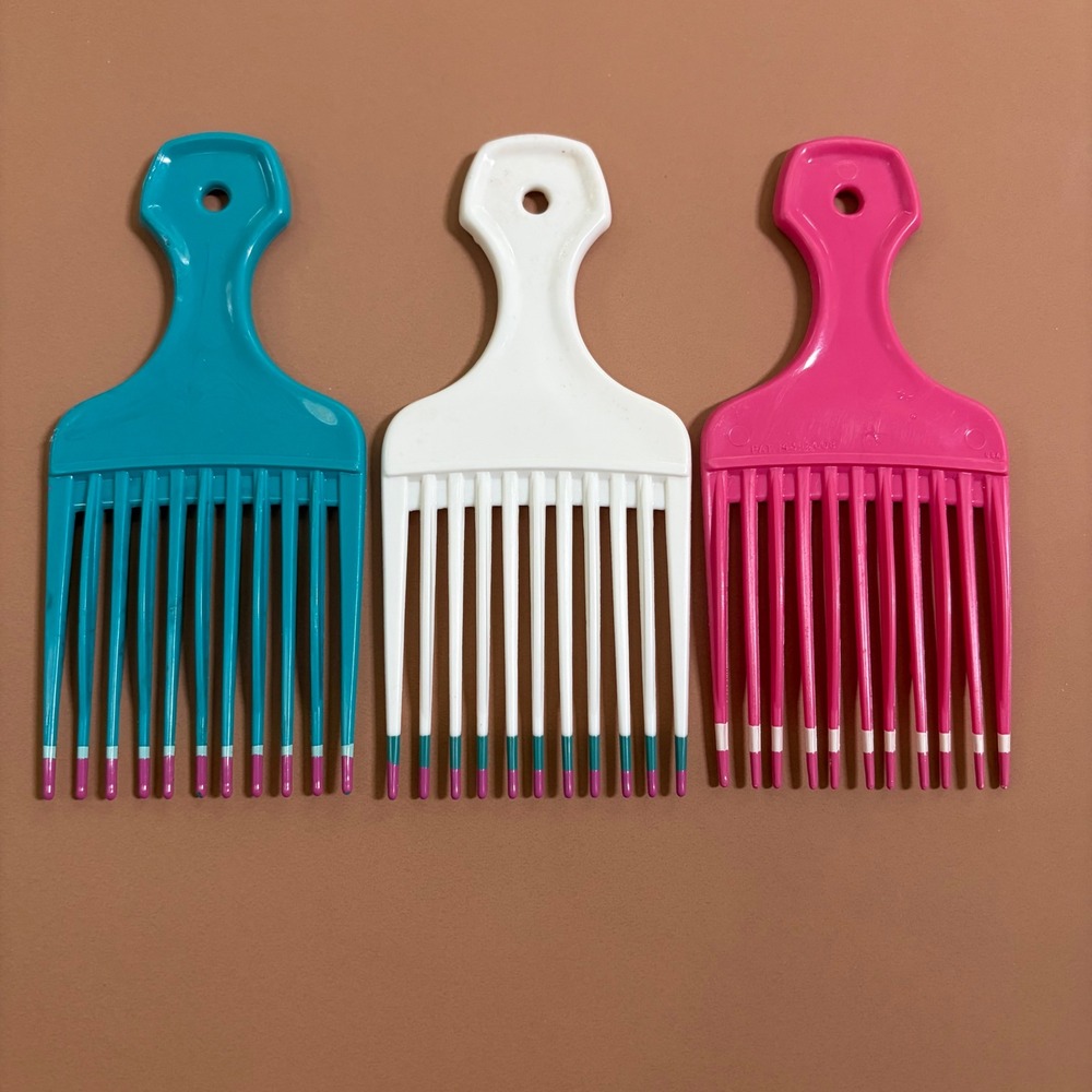 Vintage 80s Hair Pick Set Pink Teal White Twice Dipped Tips 3pc